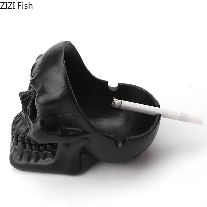 Afralia™ Creative Skull Ashtray - Halloween Decor & Smoking Accessory, Portable & Windproof Resin Craft Gift
