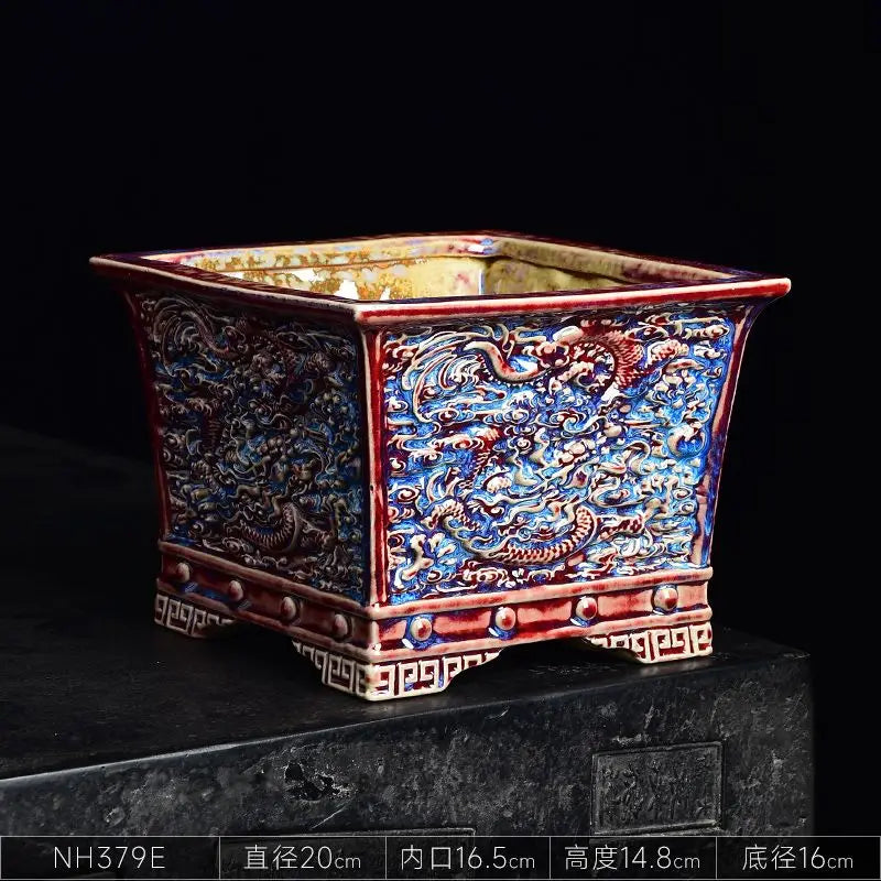 Afralia™ Ceramic Square Landscape Basin for Indoor Bonsai and Orchids.