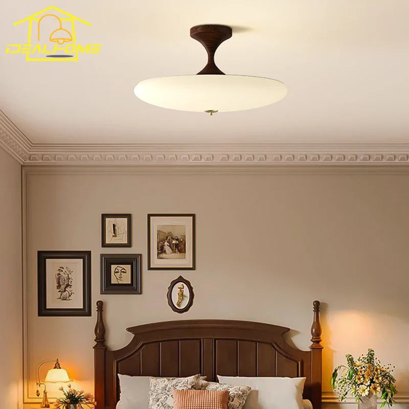 Afralia™ Walnut Shell Acrylic Iron Art Ceiling Lights LED Warm Round Lamp