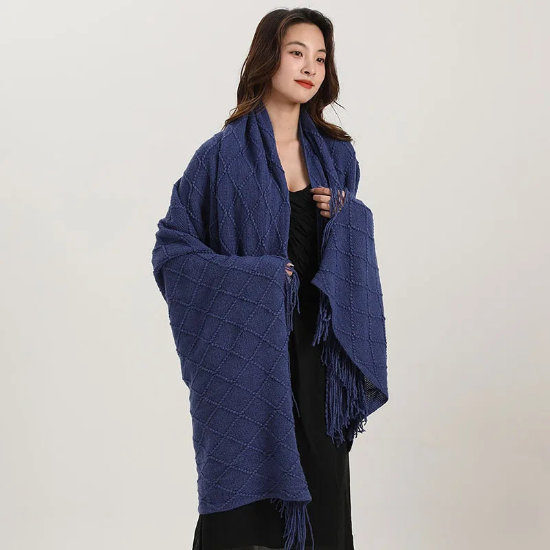 Afralia™ Knitted Diamond Blanket: Versatile Solid Shawl for Home, Office, Travel