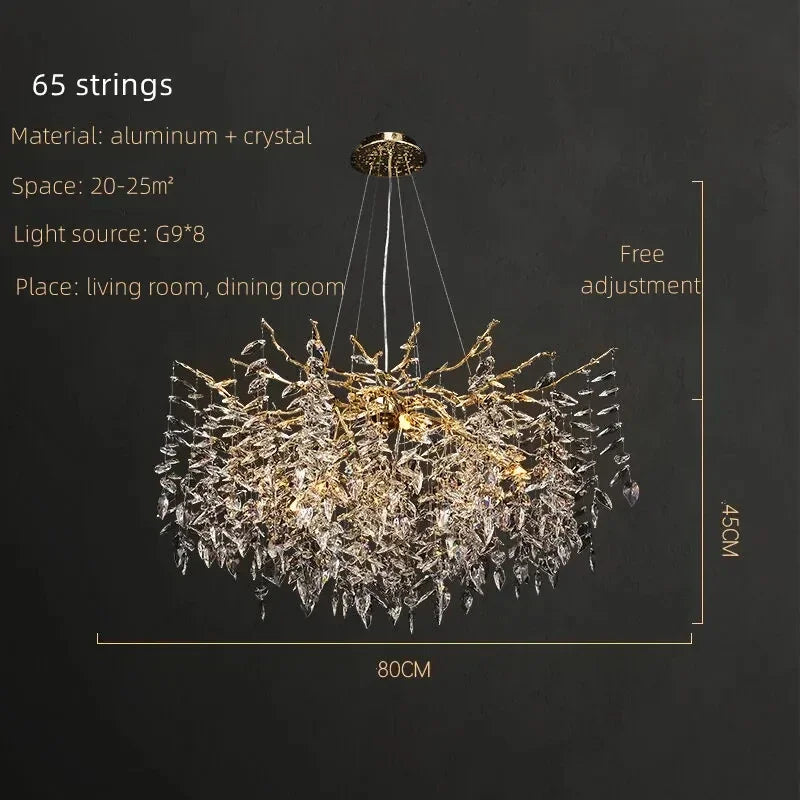 Afralia™ Luxury Crystal Chrome Chandelier Silver Gold LED Tree Branch Chandelier for Living Dining Room