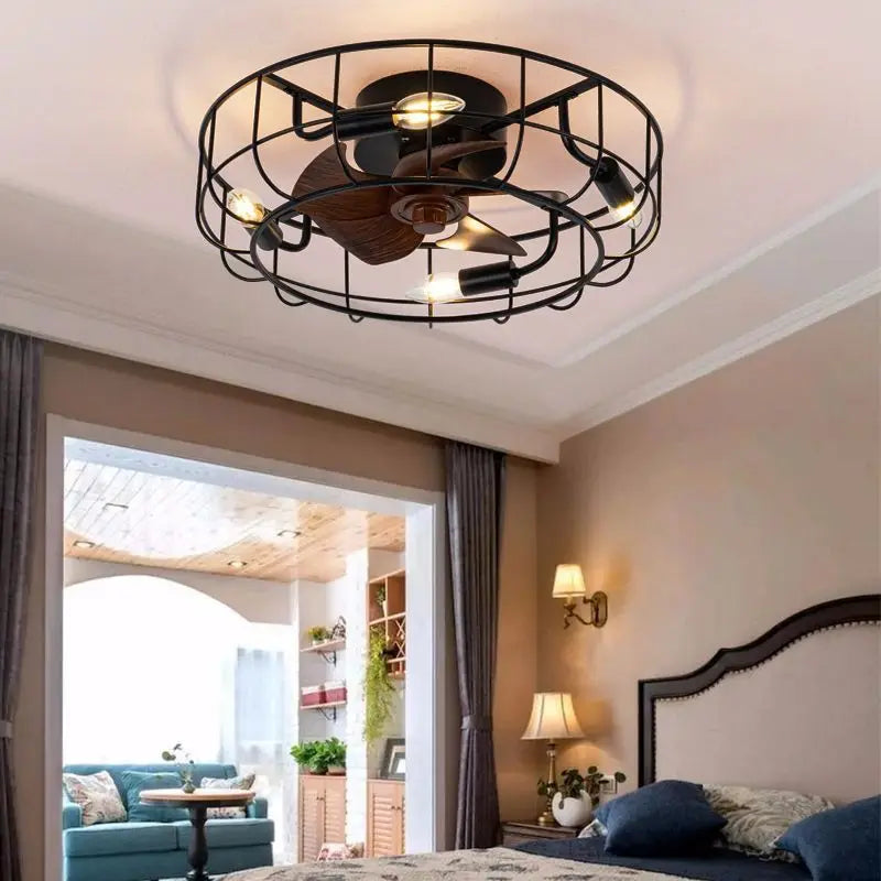 Afralia™ Retro Wrought Iron Ceiling Fan Light for Dining Room, Bedroom, and Study