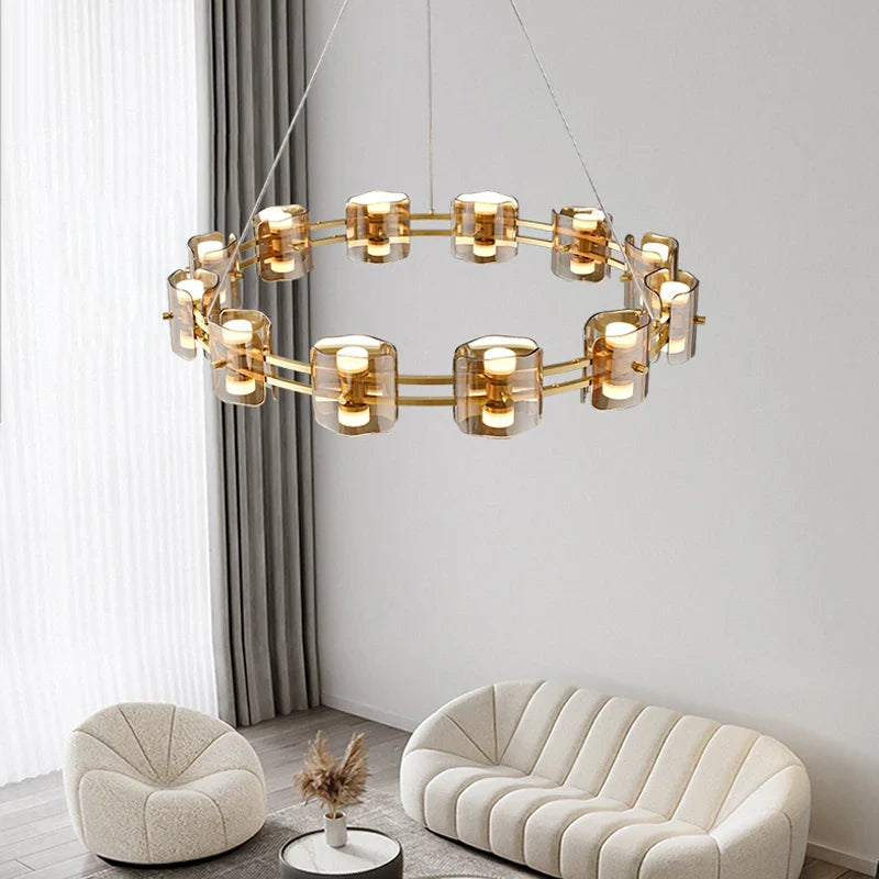 Afralia™ Modern Nordic Glass Round Chandelier with Full Copper Finish