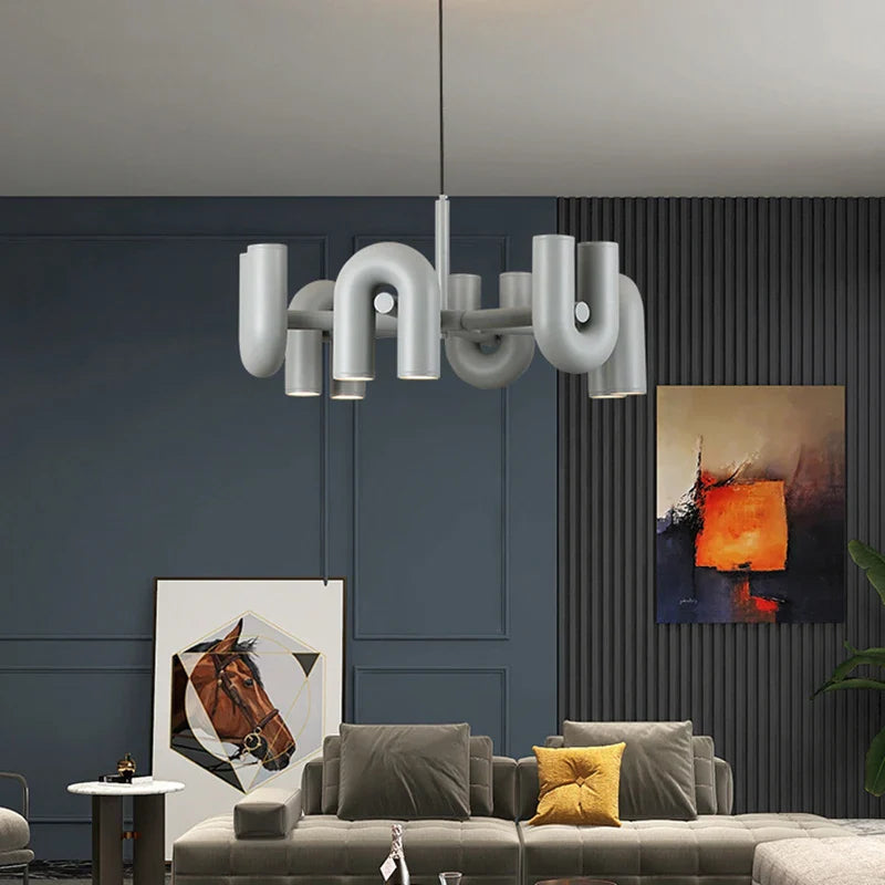 Art Deco Chandelier in Black Orange Gray Metal by Afralia™