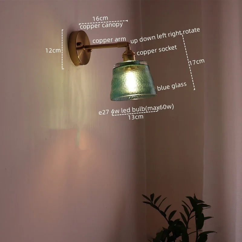 Afralia™ LED Green Glass Wall Light for Home Decor, Japanese Style, Bedroom, Living Room