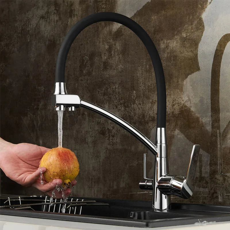 Afralia™ Black Deck Mounted Kitchen Faucet with 360 Rotation and Water Filter