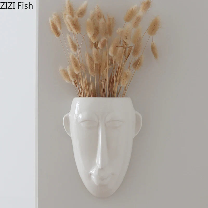 Afralia™ Abstract Human Face Ceramic Vase Plant Pot Room Decoration