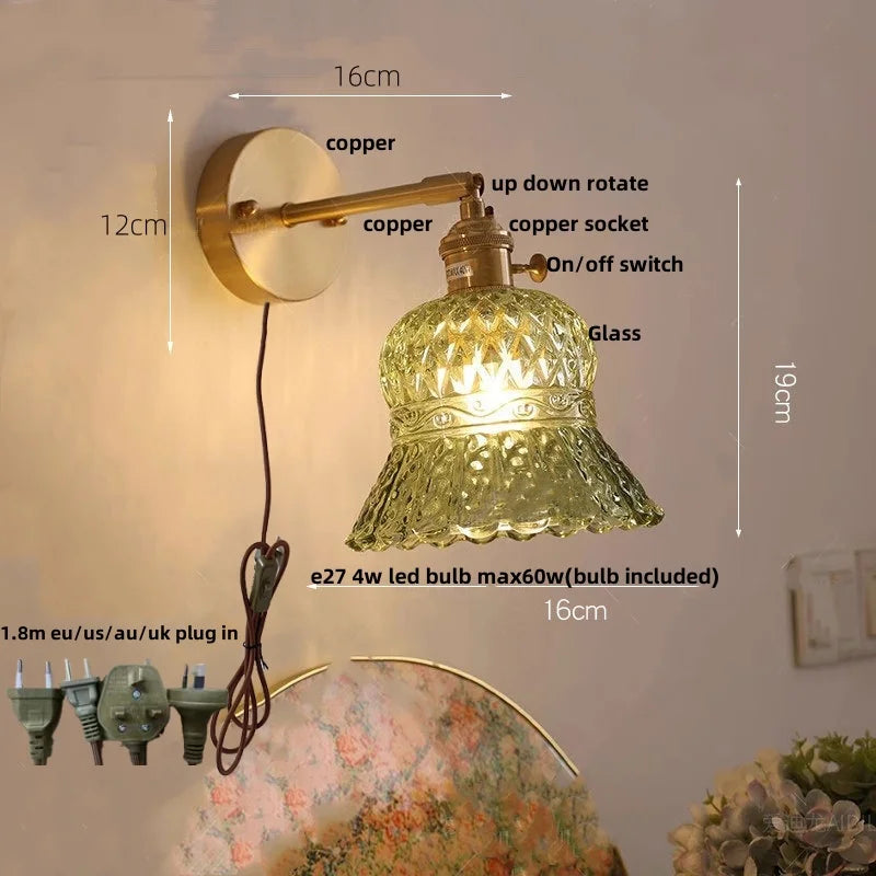 Afralia™ Yellow Glass LED Wall Light Fixture Modern Bedside Lamp Rotation Hallway Aisle