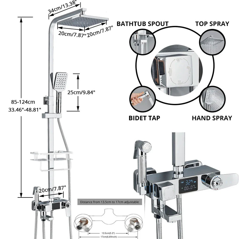 Afralia™ Digital Display Shower Faucet Set with Rain Shower Head