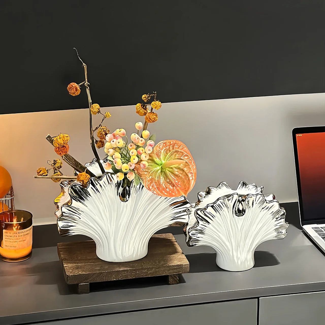 Afralia™ Silver Shell Vase for Home Decor and Flower Arrangement