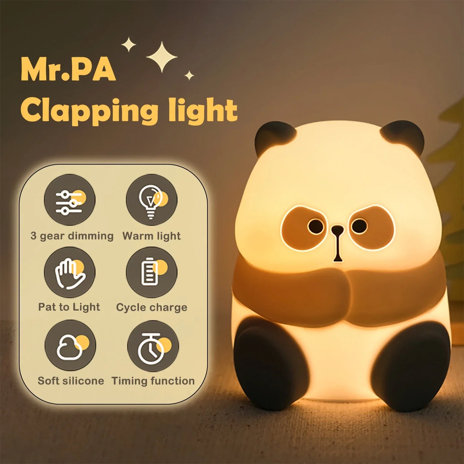 Afralia™ Cute Panda Silicone LED Night Light USB Rechargeable Timer Sleep Lamp