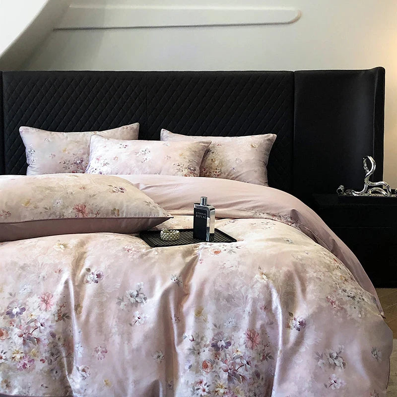 Afralia™ 1000TC Vintage Flowers Print Bedding Set with Duvet Cover, Sheet, Pillowcases