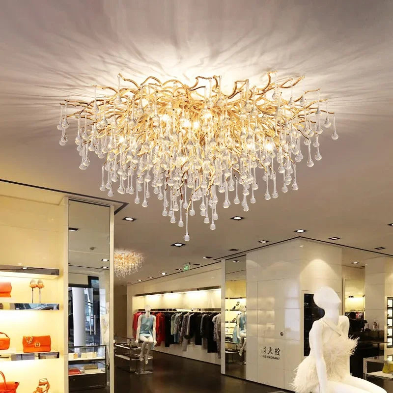 Afralia™ Golden Chandelier Modern Luxury LED Glossy Ceiling Lamp