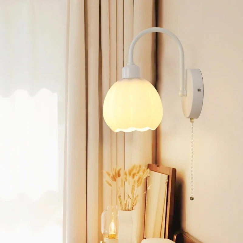Afralia™ White Glass LED Wall Lights Fixture Modern Simple Design Iron Stair Light