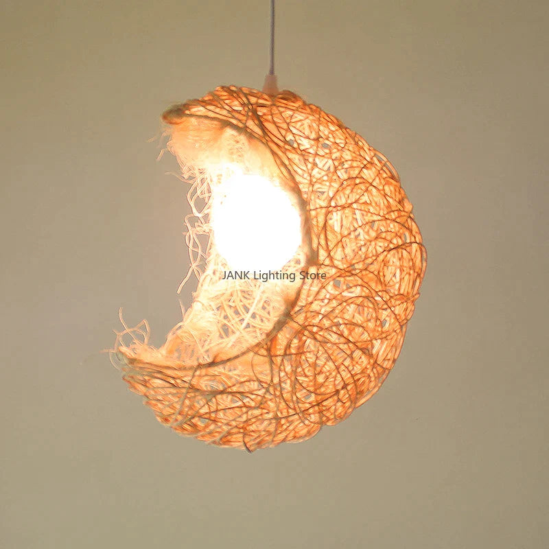 Afralia™ Moon Rattan Chandelier: Elegant Hand-Woven Lighting for Home, Office, and Cafe