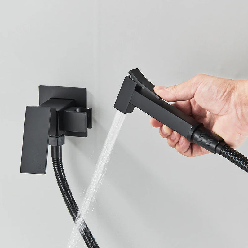 Afralia™ Black Bidet Faucet Wall Mount Shower Tap Toilet Sprayer Mixer