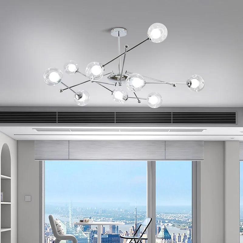 Afralia™ Modern Chrome Finish Clear Glass Chandelier Pendant for Dining Living Bedroom