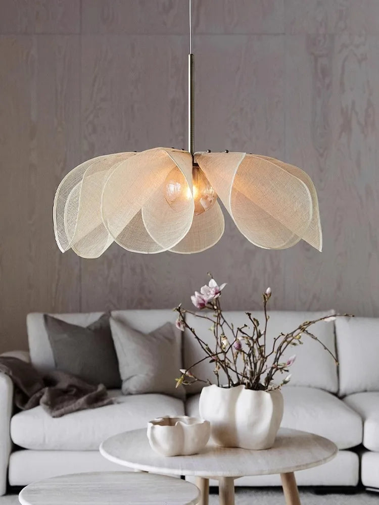 Afralia™ Wabi Sabi Flower Chandelier French Fabric Ceiling Pendant Light