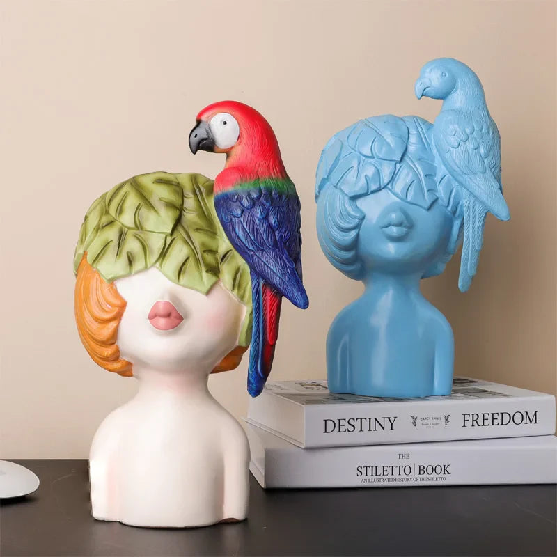 Modern Girl Sculptures, Colorful People Bust Statue for Home Decor by Afralia™