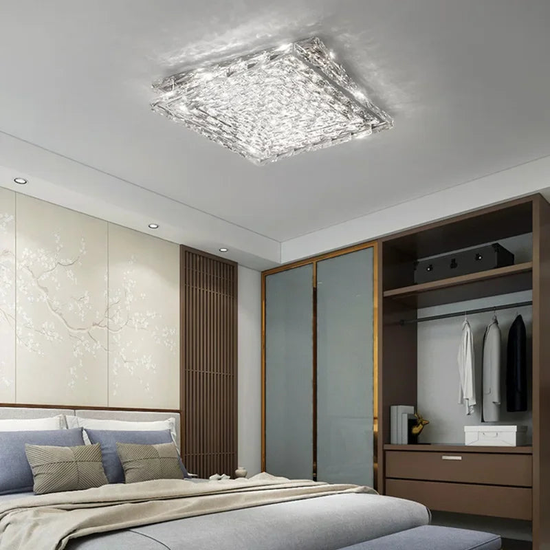 Afralia™ Crystal LED Ceiling Light | Color Changeable Square Silver | Rectangular Chrome Stainless Steel