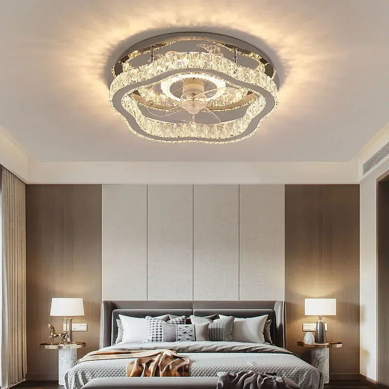 Afralia™ Crystal LED Ceiling Fan Remote Control Modern Bedroom Light Fixtures