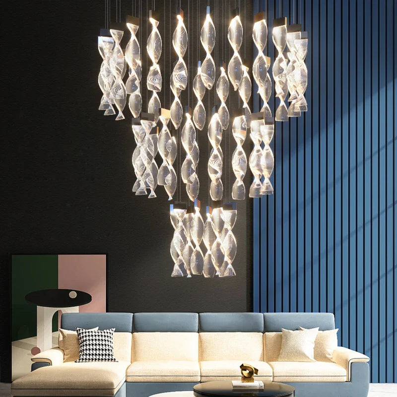 Afralia™ Modern LED Double Staircase Chandelier - Designer Nordic Loft High-Rise Lighting