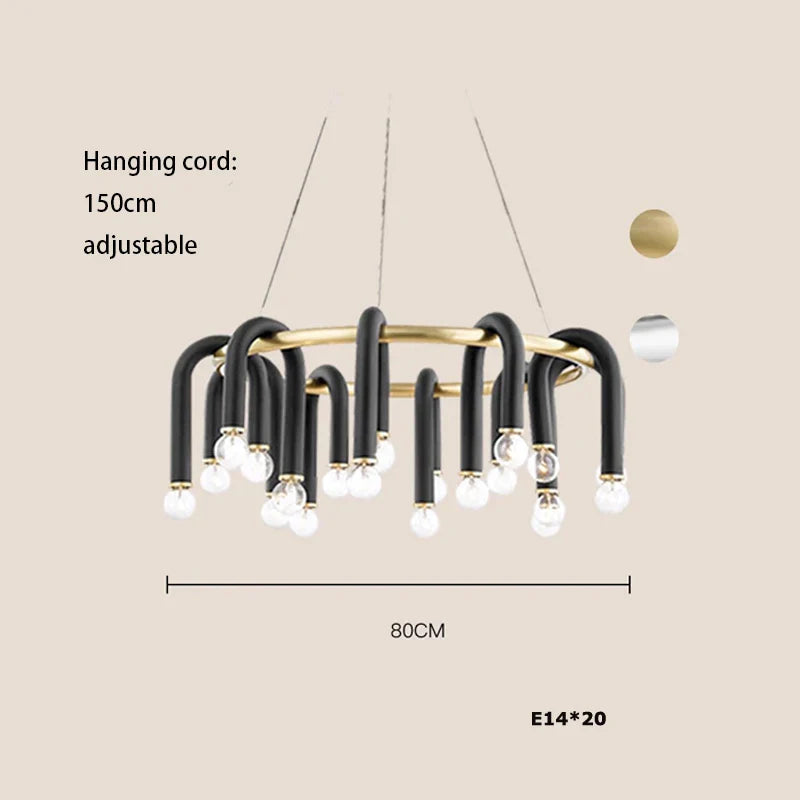 Afralia™ Black Aluminum U-Shaped Tube Dimmable LED Chandelier for High Ceilings