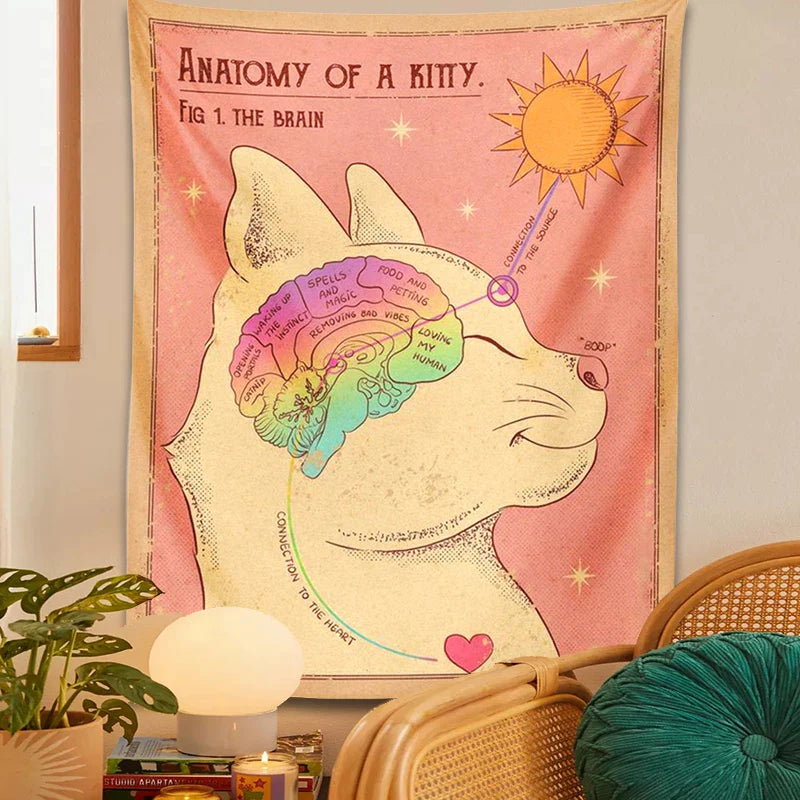 Afralia™ Tarot Cat Sun Moon Wall Hanging Tapestry for Boho Home Decor