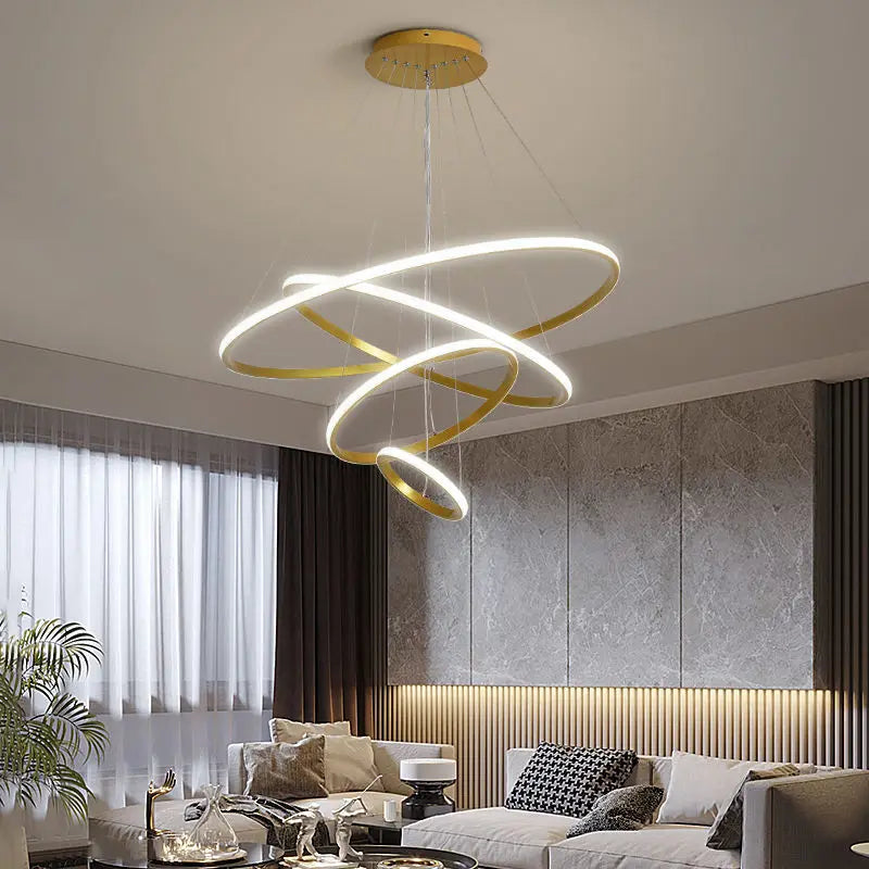 Afralia™ Modern Black LED Rings Circle Ceiling Pendant Chandelier for Living Room