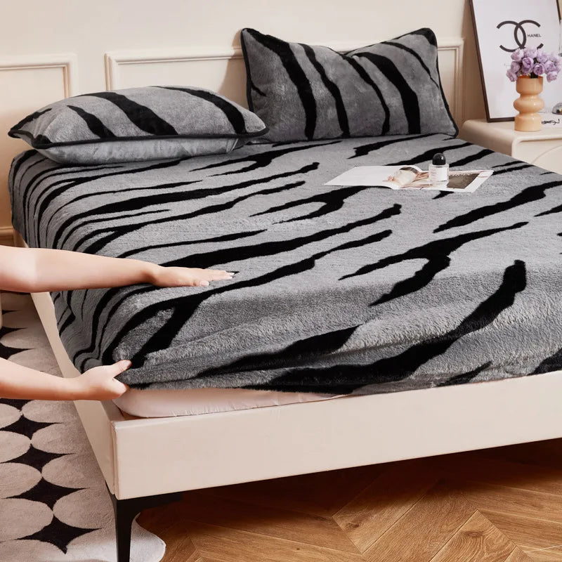 Afralia™ Warm Tiger Plush Fitted Sheet for Cozy Winter Nights