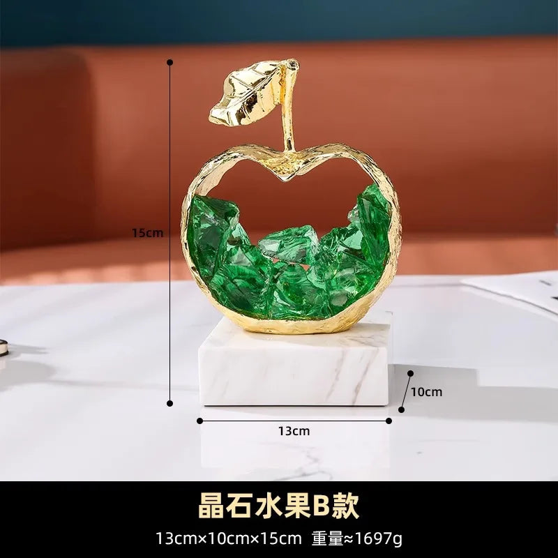 Afralia™ Crystal Metal Fruit Sculpture Set Home Decoration