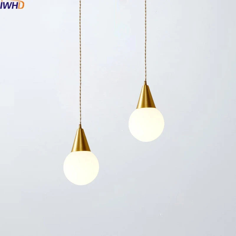Afralia™ Nordic Copper Glass LED Pendant Light for Bedroom Living Room Corridor