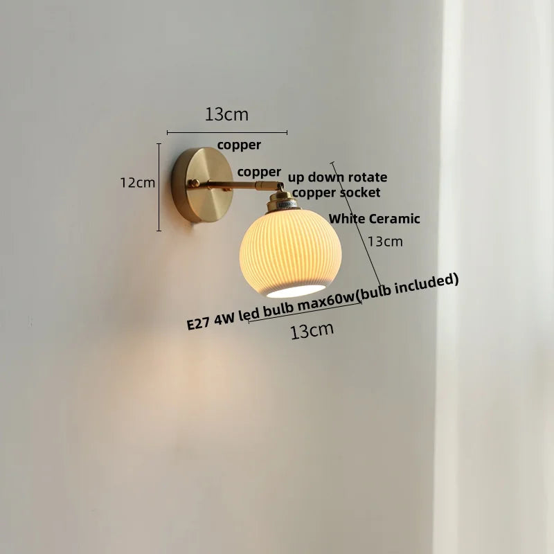 Afralia™ Nordic Ceramic LED Wall Light with Pull Chain Switch - Modern, Simple, Rotating