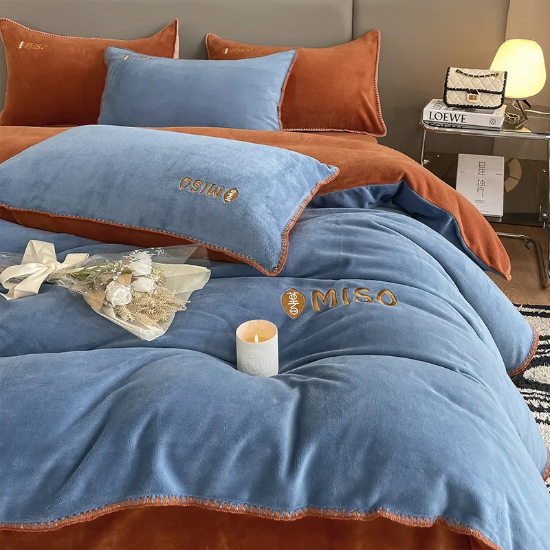 Afralia™ Winter Warm Coral Velvet King Size Bedding Set