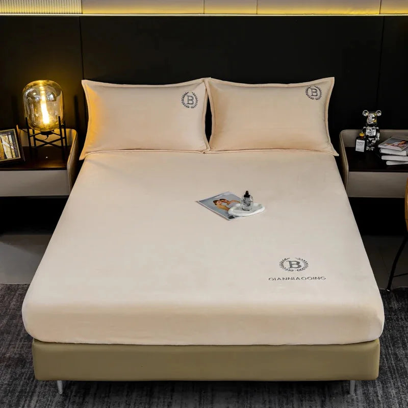 Afralia™ Plush Flannel Embroidered Fitted Sheet for Cozy Winter Warmth