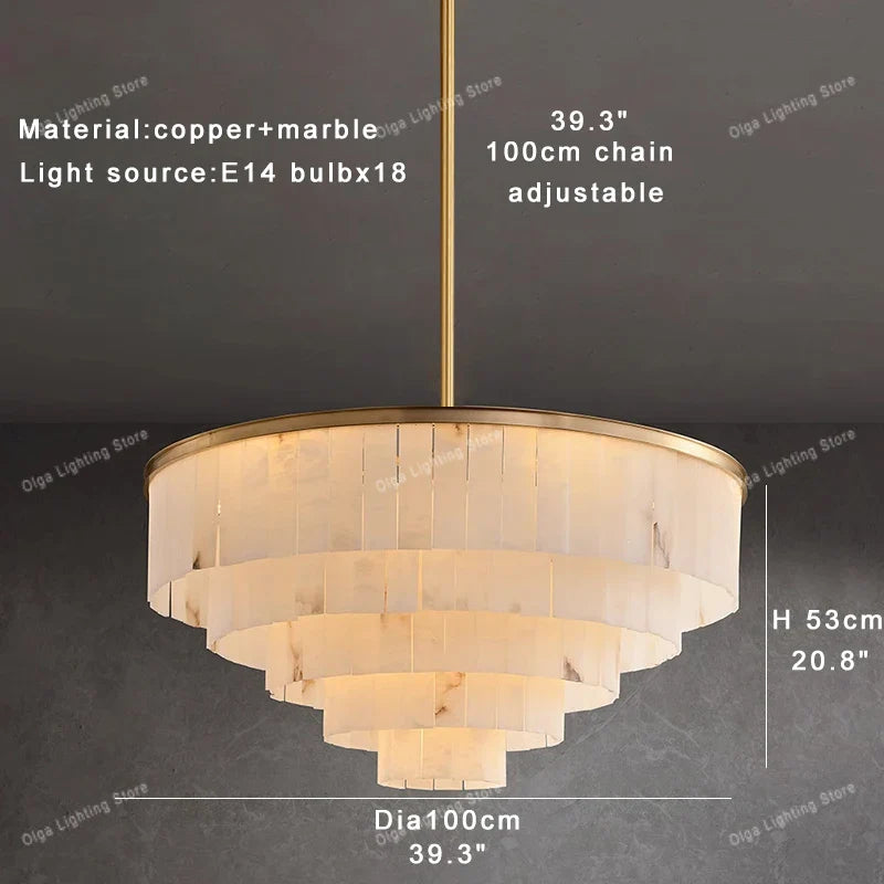 Afralia™ Marble Ceiling Chandelier Dimmable Round Vintage Hanging Lamp - 31" Luxe Dining Room Lighting