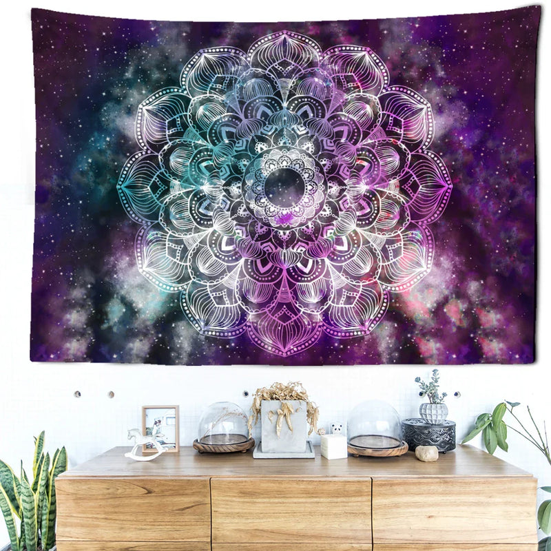 Afralia™ Purple Starry Sky Mandala Tapestry Wall Hanging - Bohemian Tropical Aesthetics