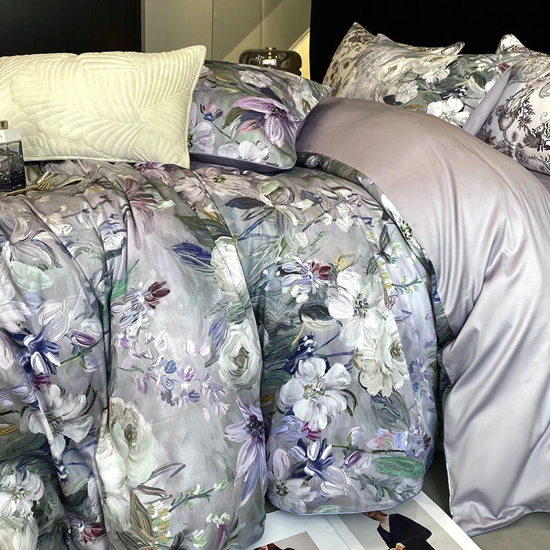 Afralia™ Vintage Plant Flowers Bedding Set, 1000TC Egyptian Cotton, Oil Painting Style