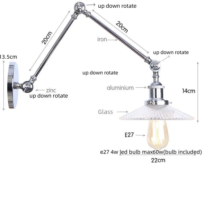 Afralia™ White Glass Swing Arm LED Wall Sconce for Industrial Loft, Coffee, Hallway