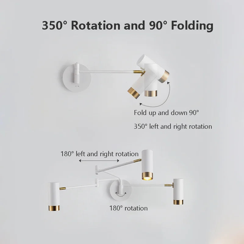 Afralia™ Luxury Modern LED Wall Lamp Swing Arm Sconce for Bedroom Study