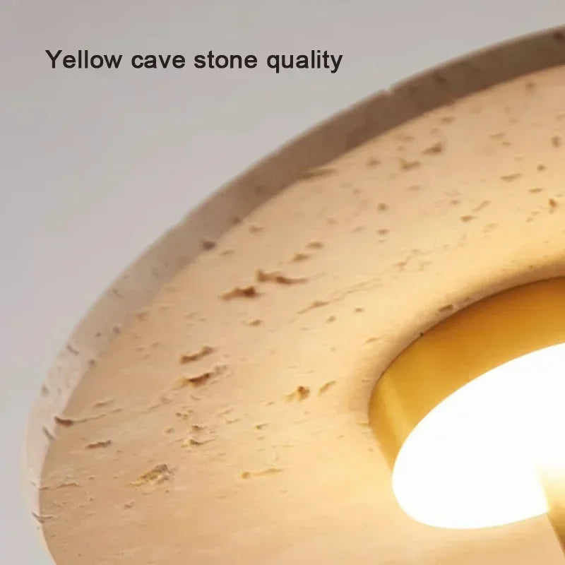 Afralia™ Retro Stone Bedside Wall Lamp in French Yellow Travertine Wood, Bedroom Hotel Wall Light