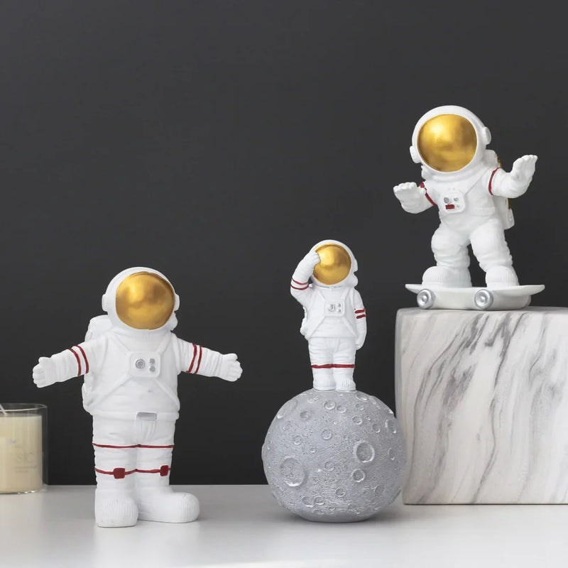 Afralia™ Silver Astronaut Figurines: Modern, Decorative Spaceman Cosmonaut Statues