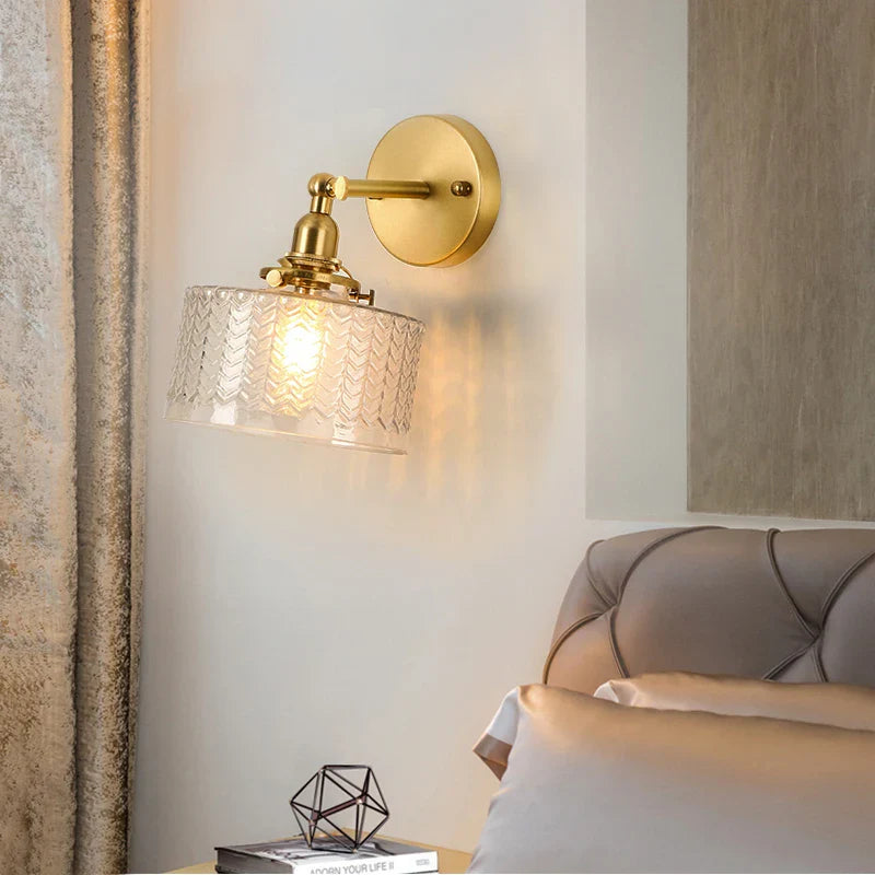 Afralia™ Clear Glass LED Mirror Light Pull Chain Copper E14 Wall Lamp