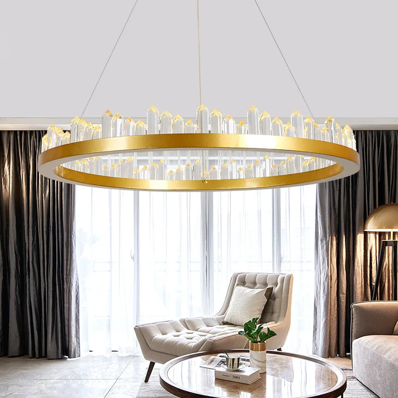 Afralia™ Black Gold Rings Crystal Chandelier - Nordic Luxury LED Lighting for Living Room