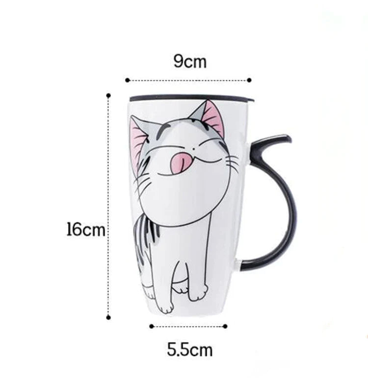 Ceramic Cat Mug with Lid, Cute Coffee Tea Cup, 600ml, Novelty Gift for Afralia™