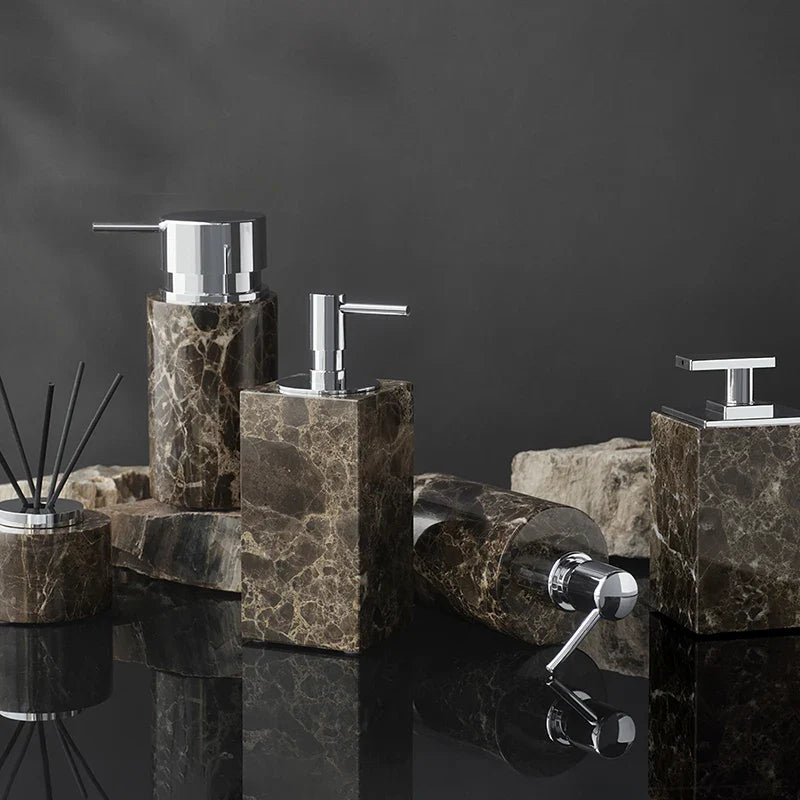 Afralia™ Emperador Dark Marble Bathroom Set with Luxury Accessories