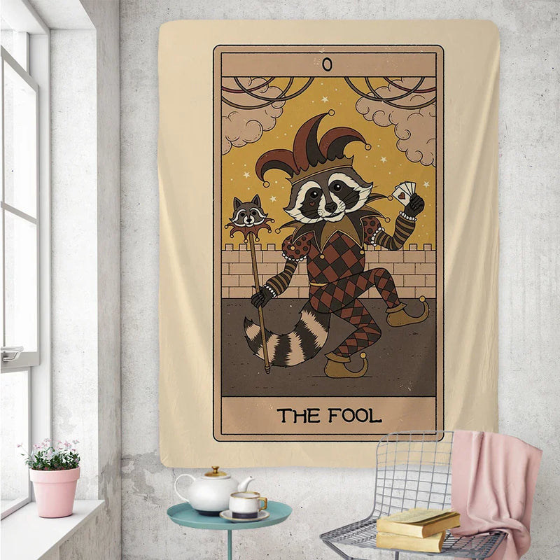 Afralia™ Cute Raccoon Tarot Card Tapestries: Boho Mystery Art for Hippie Home Decor