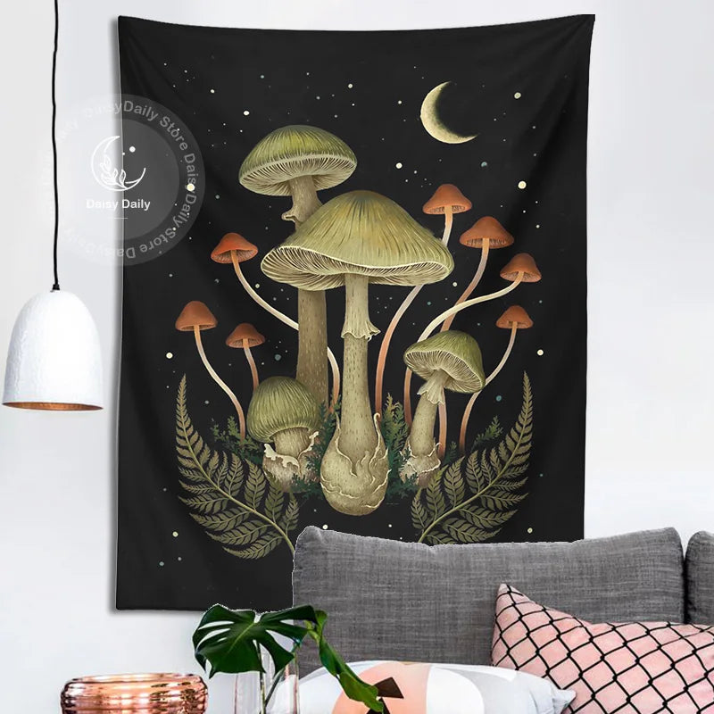 Afralia™ Botanical Mushroom Moom Tapestry Wall Hanging for Boho Living Room Decor