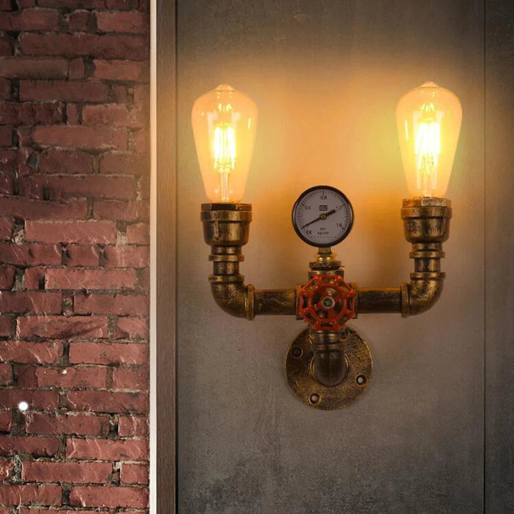 Afralia™ Retro Loft Water Pipe LED Wall Light - Multi Lights Industrial Iron Lamp
