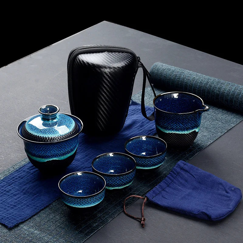 Afralia™ Chinese Kung Fu Ceramic Tea Set Teapot Gaiwan Porcelain Teaset Drinkware